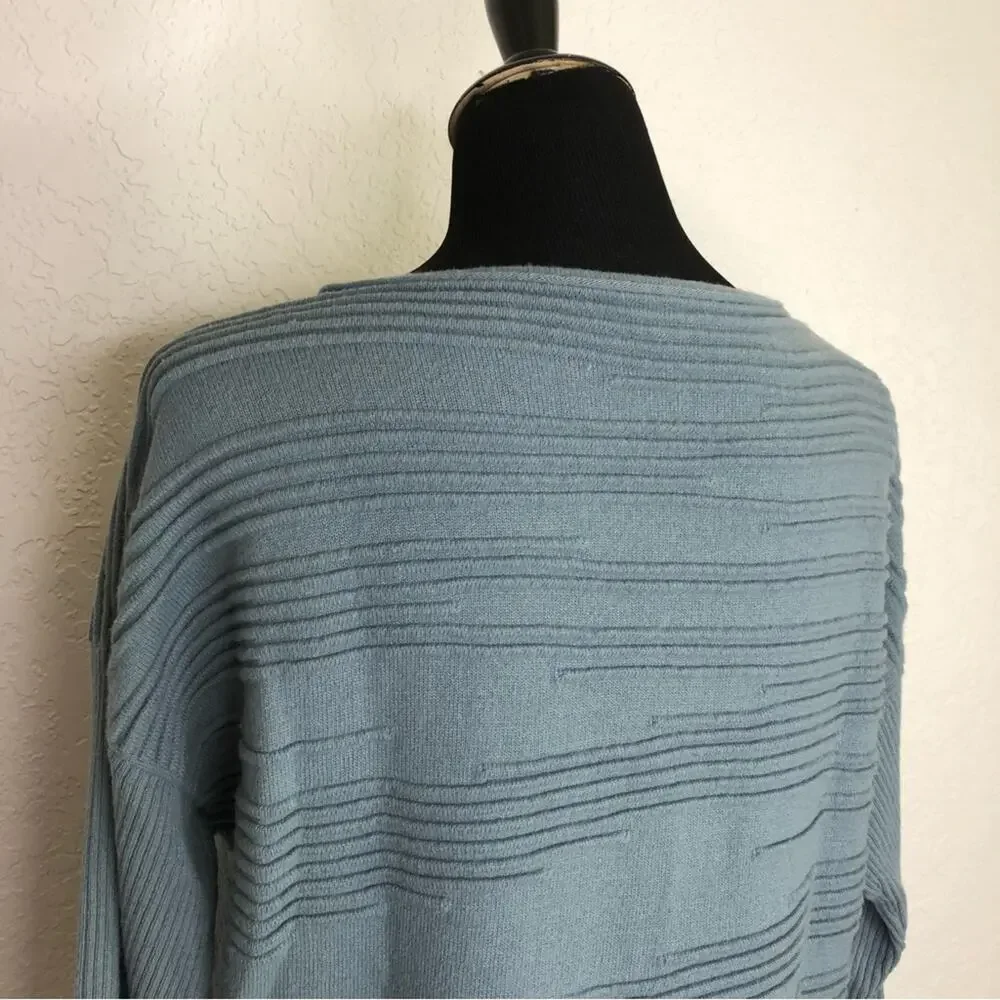 Lafayette 148 New York blue green ribbed wool cashmere blend sweater size Medium